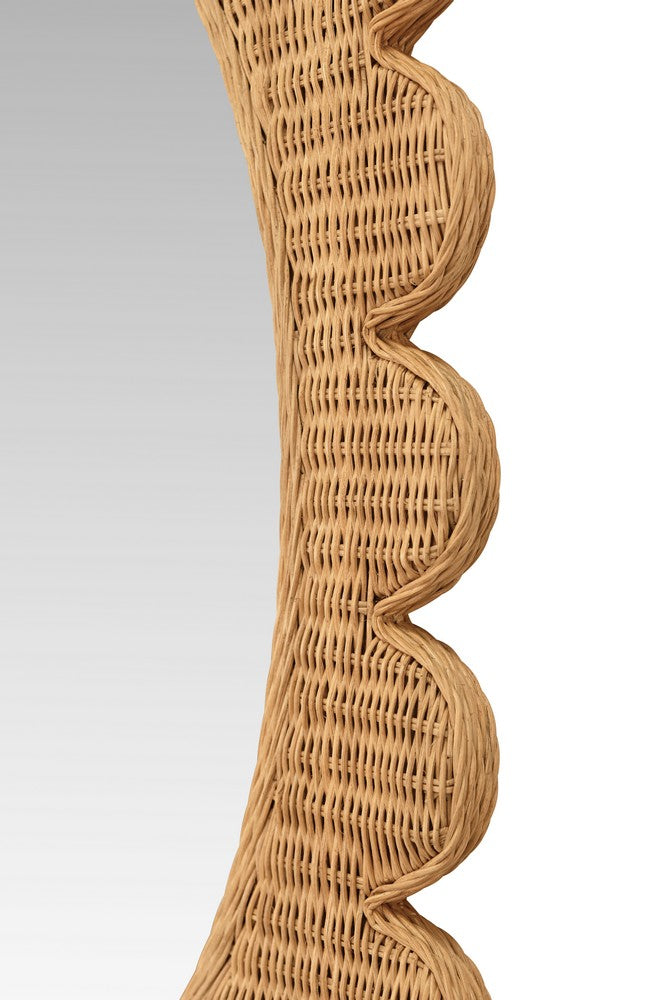 Worlds Away - Scalloped Edge Rectangular Frame With Oval Mirror In Woven Natural Rattan - LILLIAN NAT view 3