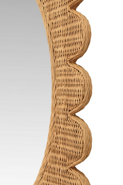 Worlds Away - Scalloped Edge Rectangular Frame With Oval Mirror In Woven Natural Rattan - LILLIAN NAT view 3