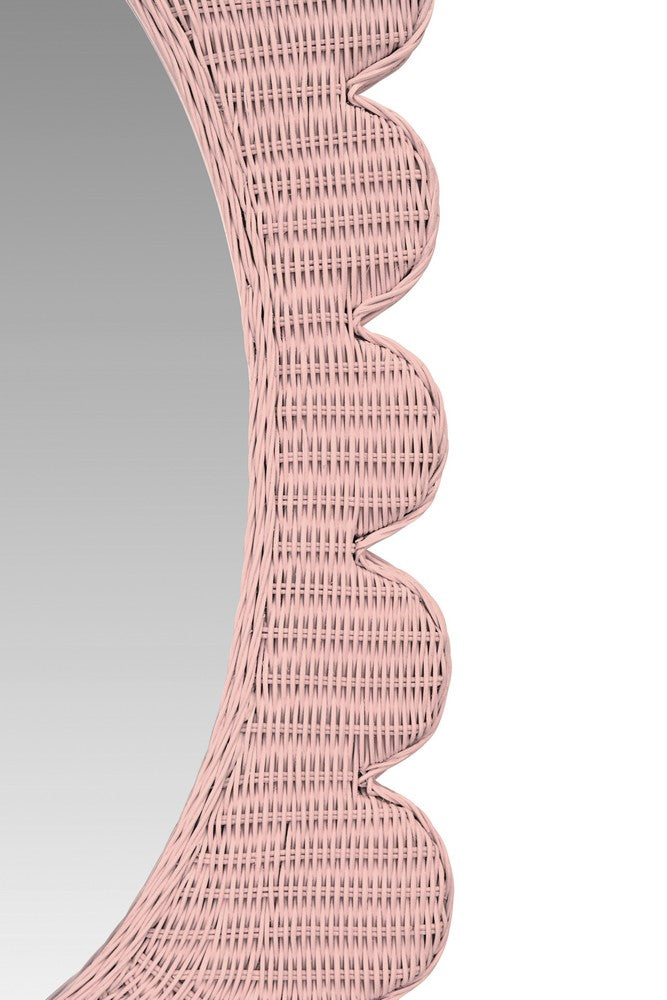 Worlds Away - Scalloped Edge Rectangular Frame With Oval Mirror In Woven Rattan Painted Pink - LILLIAN PI view 3