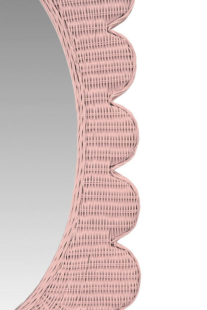 Worlds Away - Scalloped Edge Rectangular Frame With Oval Mirror In Woven Rattan Painted Pink - LILLIAN PI view 3
