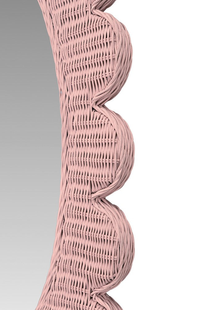 Worlds Away - Scalloped Edge Rectangular Frame With Oval Mirror In Woven Rattan Painted Pink - LILLIAN PI view 4