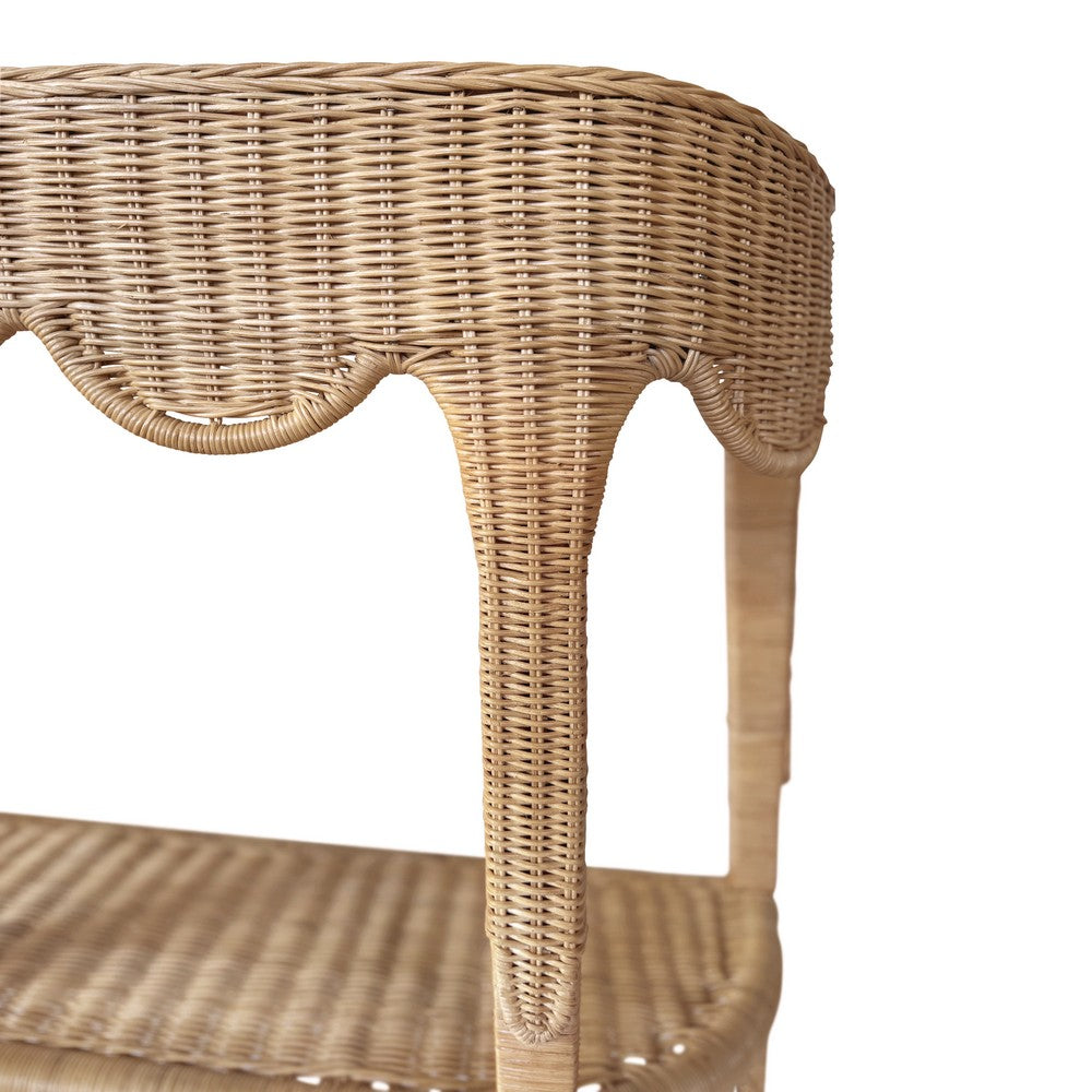 Worlds Away - Scalloped Top Demi Lune Console In Woven Rattan With Open Shelf - PALOMA view 5