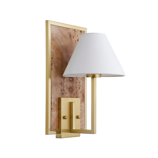 Worlds Away - Sconce With Rectangular Burl Wood Backplate And Brushed Brass Frame - DAREN BW view 1