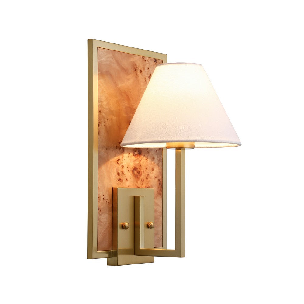 Worlds Away - Sconce With Rectangular Burl Wood Backplate And Brushed Brass Frame - DAREN BW view 3