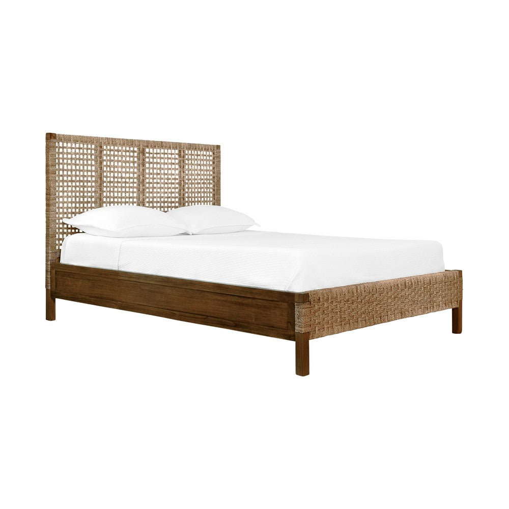 Worlds Away - Seagrass Wrapped Headboard And Footboard With Wood Side Rails And Legs, Queen Size - KARINA QUEEN view 1