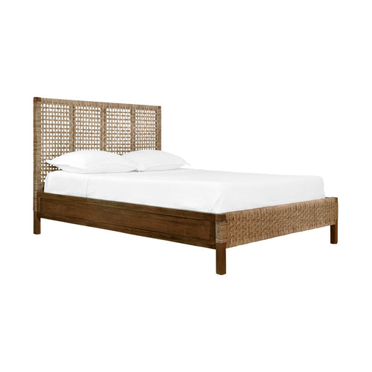 Worlds Away - Seagrass Wrapped Headboard And Footboard With Wood Side Rails And Legs, Queen Size - KARINA QUEEN view 1