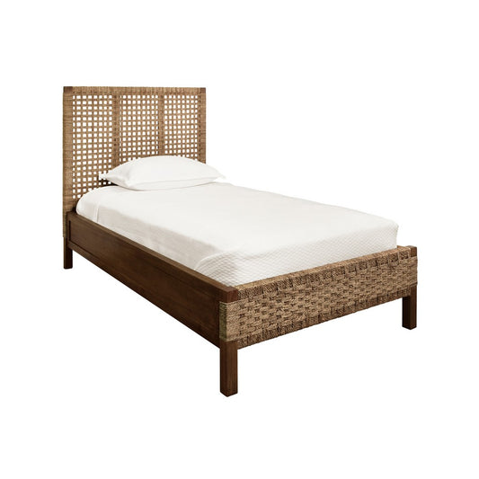 Worlds Away - Seagrass Wrapped Headboard And Footboard With Wood Side Rails And Legs, Twin Size - KARINA TWIN view 1