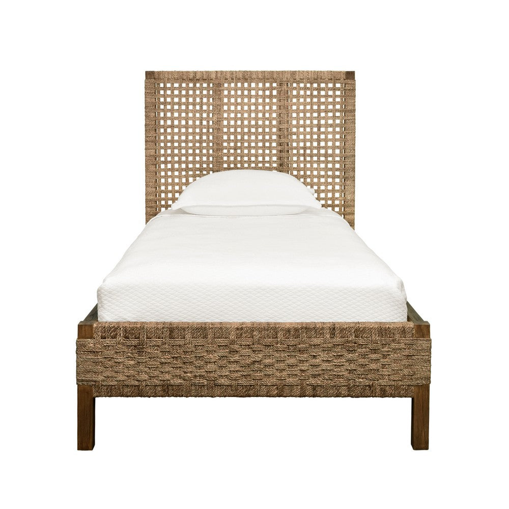 Worlds Away - Seagrass Wrapped Headboard And Footboard With Wood Side Rails And Legs, Twin Size - KARINA TWIN view 2