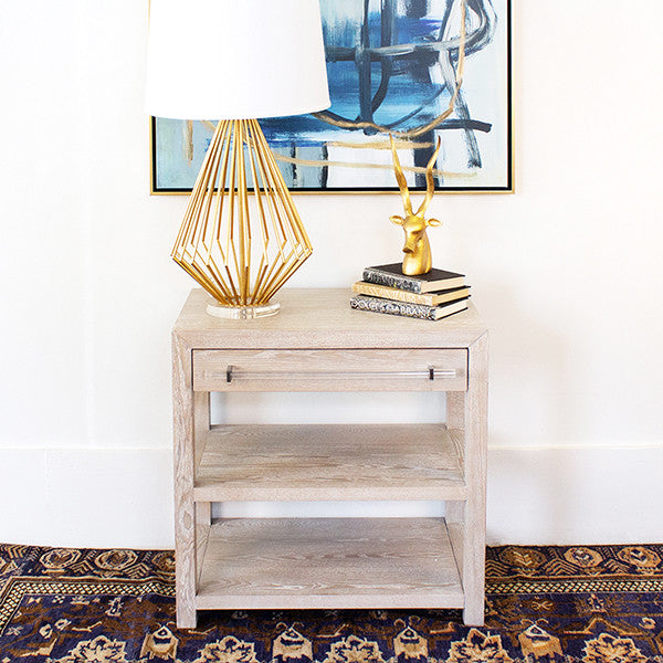 Worlds Away - Side Table In Cerused Oak/Includes Brass & Nickel Hrdwr Options W Acrylic Rod - GARBO CO view 4