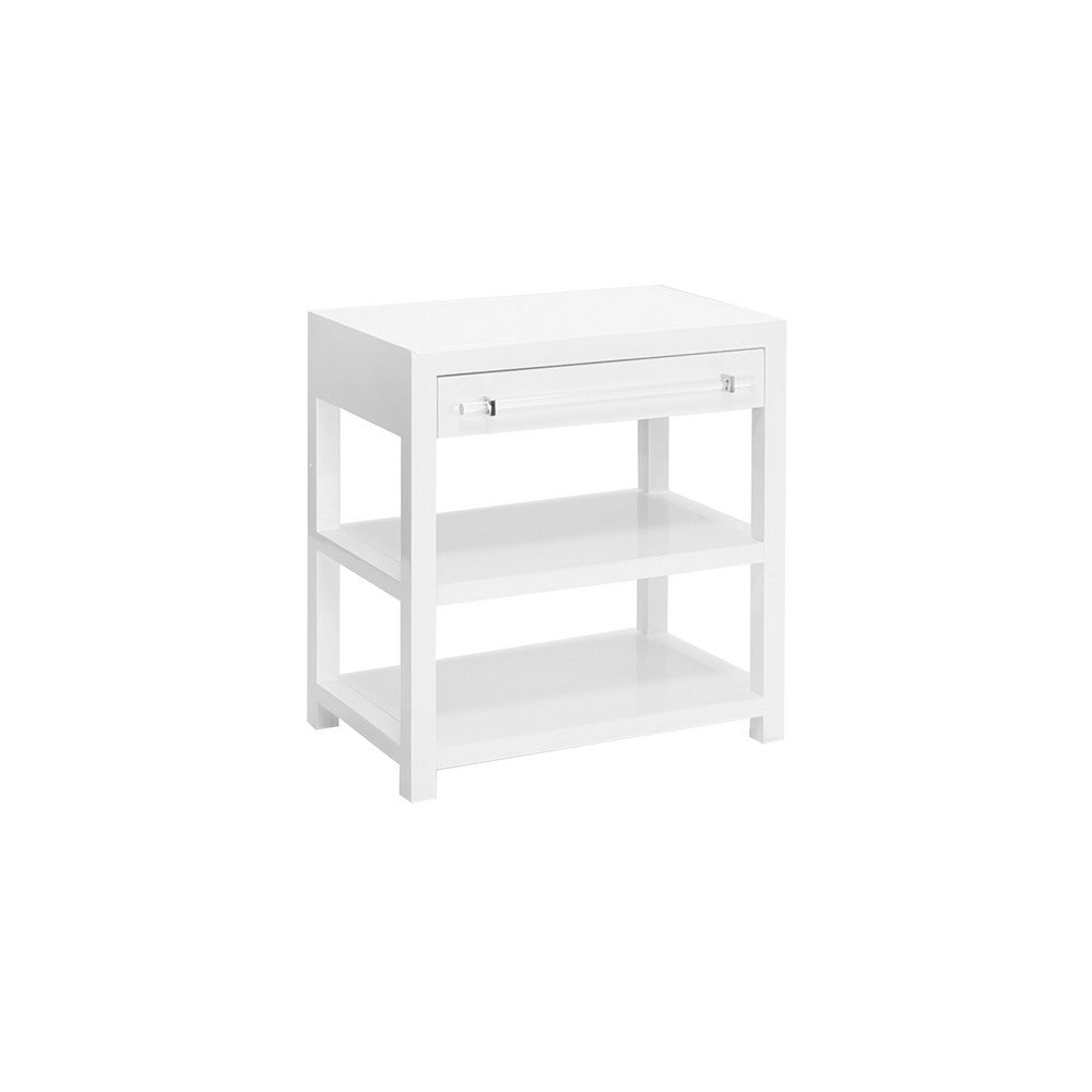 Worlds Away - Side Table In Glossy White/Includes Brass & Nickel Hrdwr Options W Acrylic Rod - GARBO WH view 1