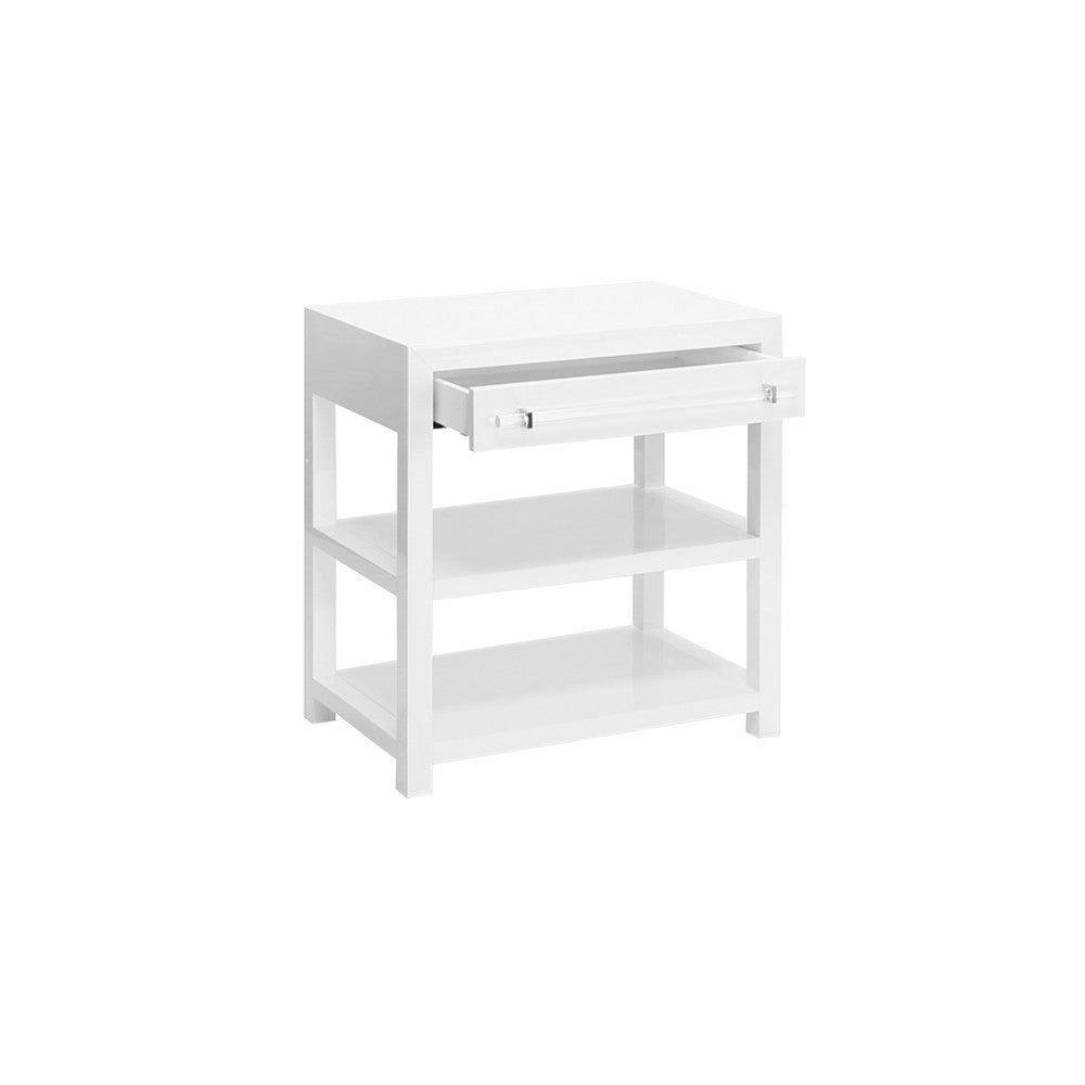 Worlds Away - Side Table In Glossy White/Includes Brass & Nickel Hrdwr Options W Acrylic Rod - GARBO WH view 3
