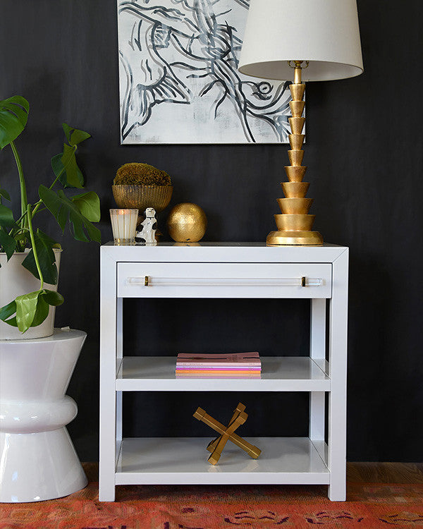 Worlds Away - Side Table In Glossy White/Includes Brass & Nickel Hrdwr Options W Acrylic Rod - GARBO WH view 4