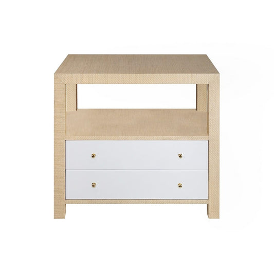 Worlds Away - Side Table In Natural Grasscloth W.  Brass Hardware - HATTIE NAT view 2