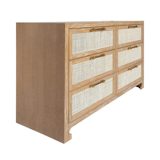 Worlds Away - Six Drawer Cane Front Chest With Brass Hardware In Cerused Oak Finish - CARLA CO view 1