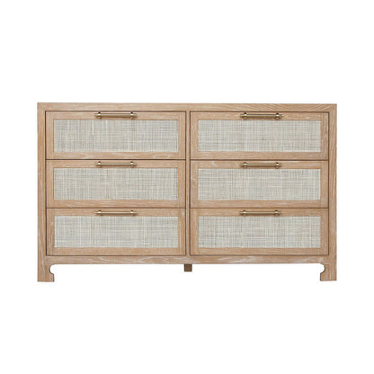 Worlds Away - Six Drawer Cane Front Chest With Brass Hardware In Cerused Oak Finish - CARLA CO view 2