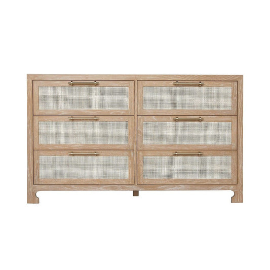 Worlds Away - Six Drawer Cane Front Chest With Brass Hardware In Cerused Oak Finish - CARLA CO view 2