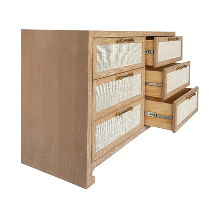 Worlds Away - Six Drawer Cane Front Chest With Brass Hardware In Cerused Oak Finish - CARLA CO view 3