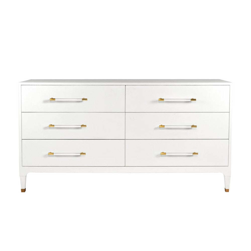 Worlds Away - Six Drawer Chest In Textured White Linen With Antique Brass And Acrylic Hardware - MAREN WHL view 1