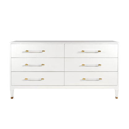 Worlds Away - Six Drawer Chest In Textured White Linen With Antique Brass And Acrylic Hardware - MAREN WHL view 1