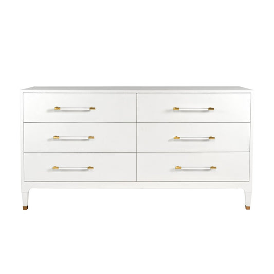 Worlds Away - Six Drawer Chest In Textured White Linen With Antique Brass And Acrylic Hardware - MAREN WHL view 1