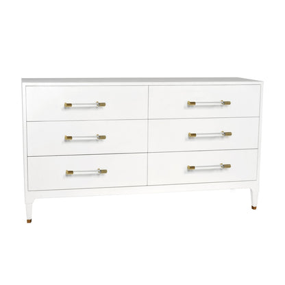 Worlds Away - Six Drawer Chest In Textured White Linen With Antique Brass And Acrylic Hardware - MAREN WHL view 2