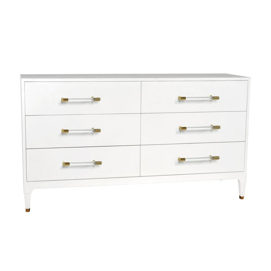Worlds Away - Six Drawer Chest In Textured White Linen With Antique Brass And Acrylic Hardware - MAREN WHL view 2