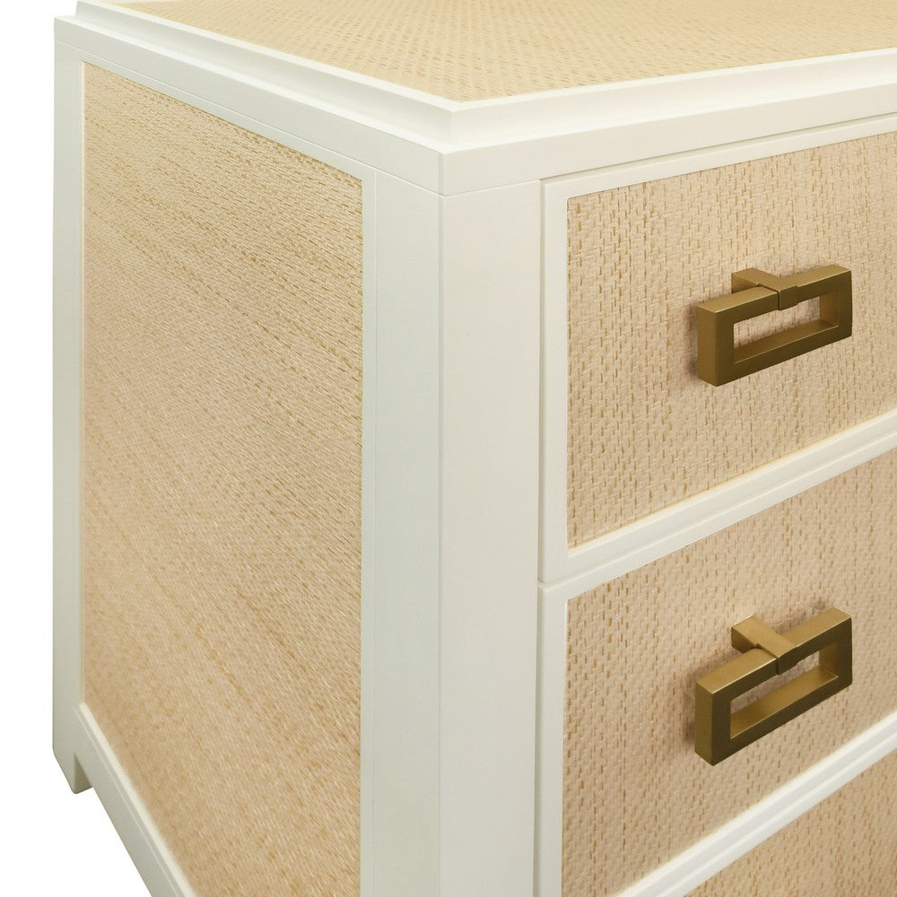 Worlds Away - Six Drawer Chest With Matte White Lacquer Frame And Natural Grasscloth Drawer Fronts - ATTICUS NAT view 3