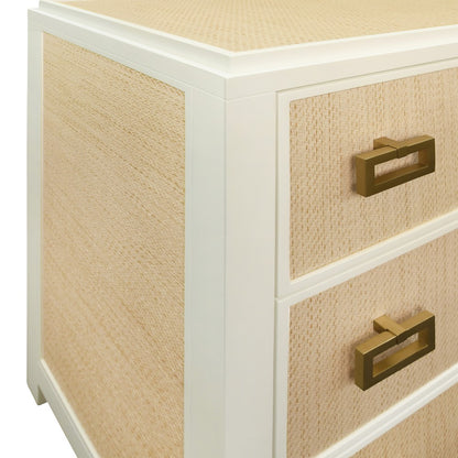Worlds Away - Six Drawer Chest With Matte White Lacquer Frame And Natural Grasscloth Drawer Fronts - ATTICUS NAT view 3