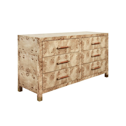 Worlds Away - Six Drawer Chest With Rattan Wrapped Handles In Burl Wood - WINCHESTER BW view 1