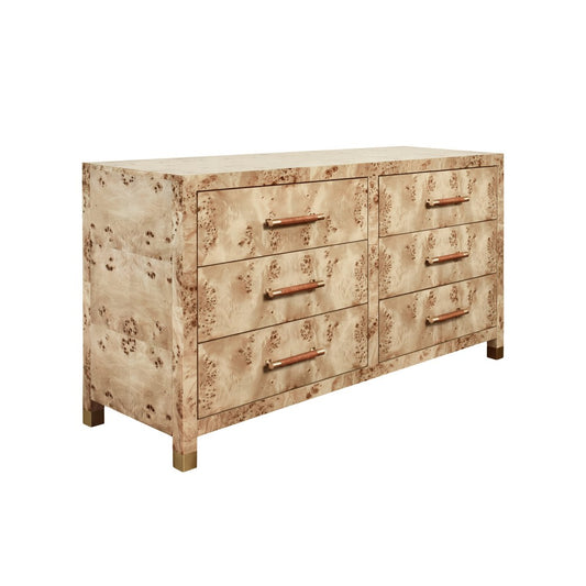 Worlds Away - Six Drawer Chest With Rattan Wrapped Handles In Burl Wood - WINCHESTER BW view 1