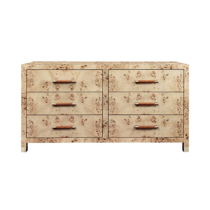 Worlds Away - Six Drawer Chest With Rattan Wrapped Handles In Burl Wood - WINCHESTER BW view 2
