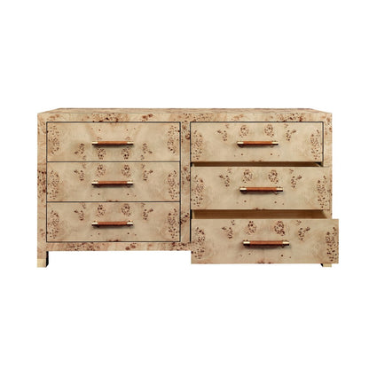 Worlds Away - Six Drawer Chest With Rattan Wrapped Handles In Burl Wood - WINCHESTER BW view 3
