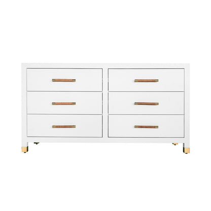 Worlds Away - Six Drawer Chest With Rattan Wrapped Handles In Matte White Lacquer - WINCHESTER WH view 1