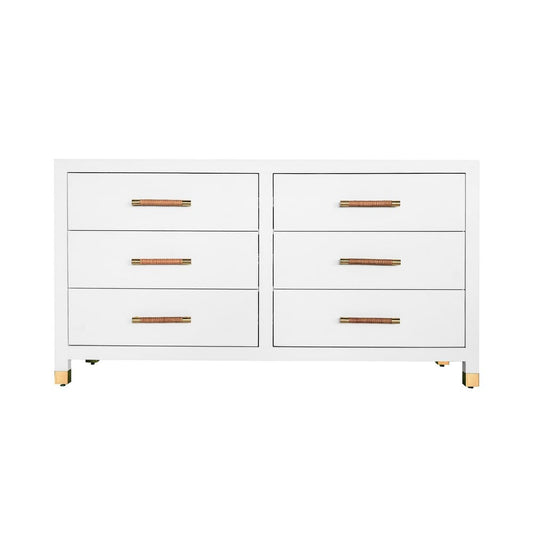 Worlds Away - Six Drawer Chest With Rattan Wrapped Handles In Matte White Lacquer - WINCHESTER WH view 1