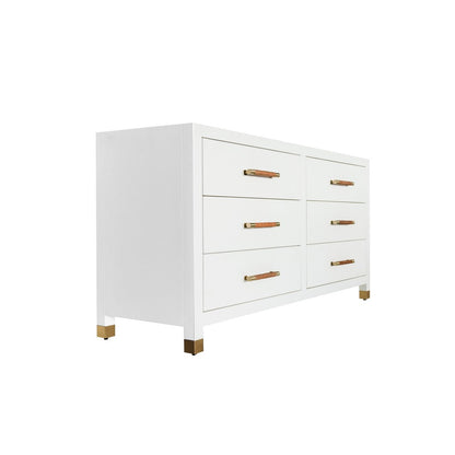 Worlds Away - Six Drawer Chest With Rattan Wrapped Handles In Matte White Lacquer - WINCHESTER WH view 2