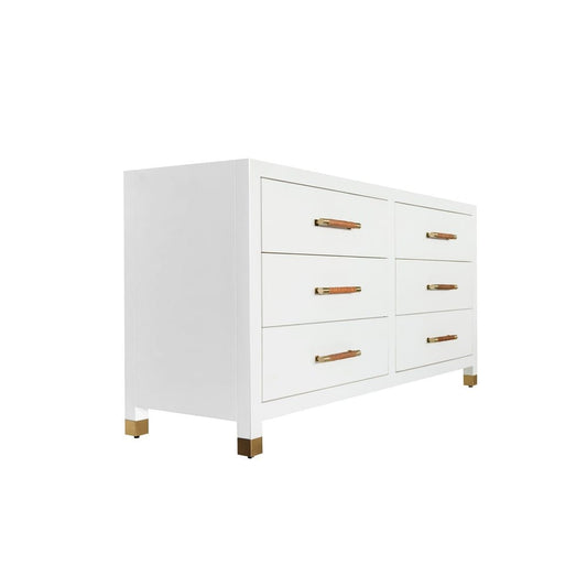 Worlds Away - Six Drawer Chest With Rattan Wrapped Handles In Matte White Lacquer - WINCHESTER WH view 2