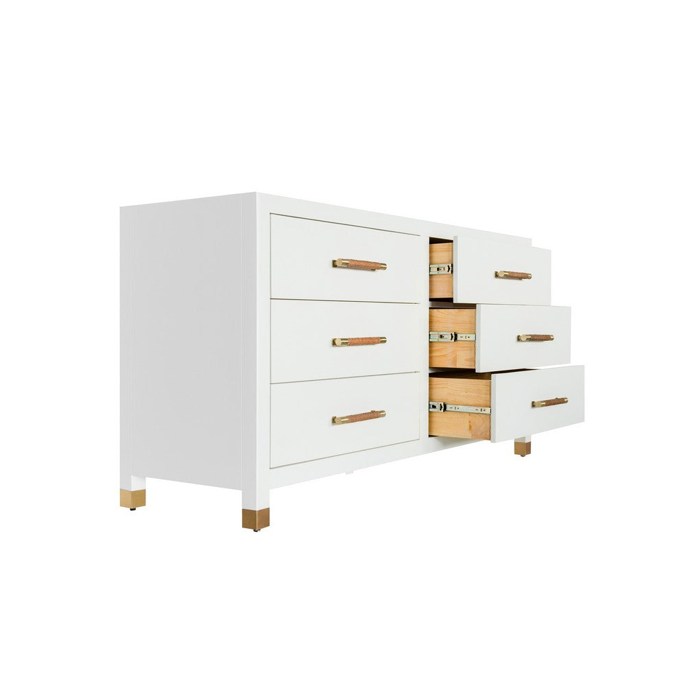 Worlds Away - Six Drawer Chest With Rattan Wrapped Handles In Matte White Lacquer - WINCHESTER WH view 3