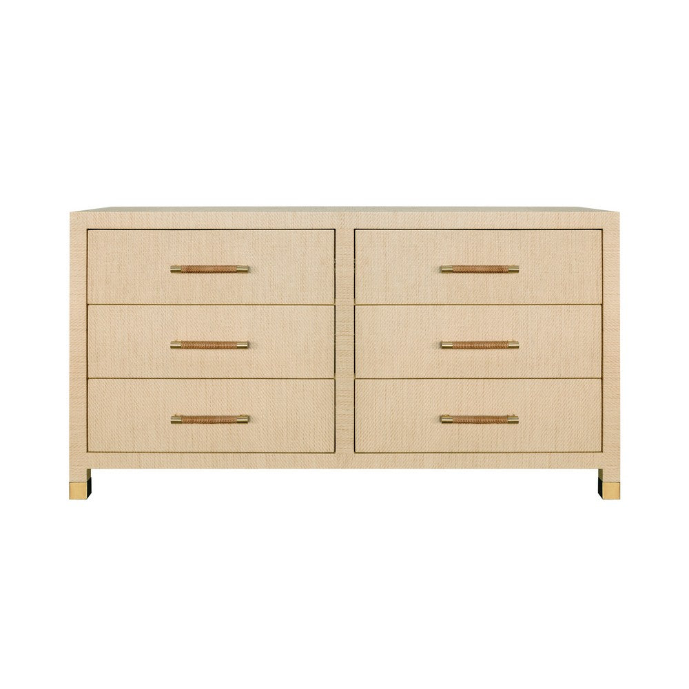 Worlds Away - Six Drawer Chest With Rattan Wrapped Handles In Natural Grasscloth - WINCHESTER NAT view 1