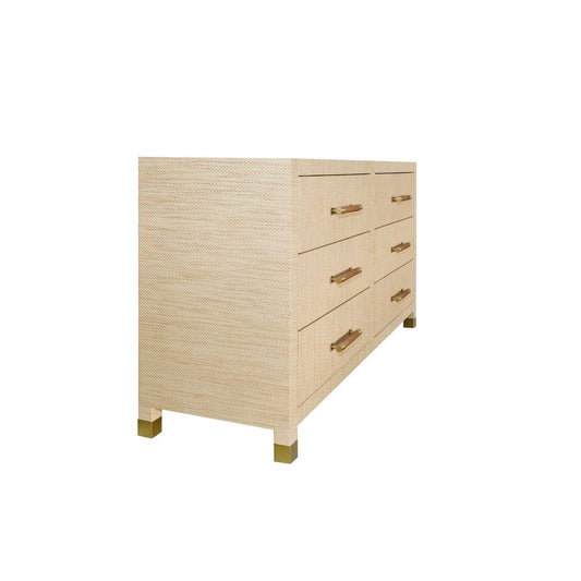 Worlds Away - Six Drawer Chest With Rattan Wrapped Handles In Natural Grasscloth - WINCHESTER NAT view 2