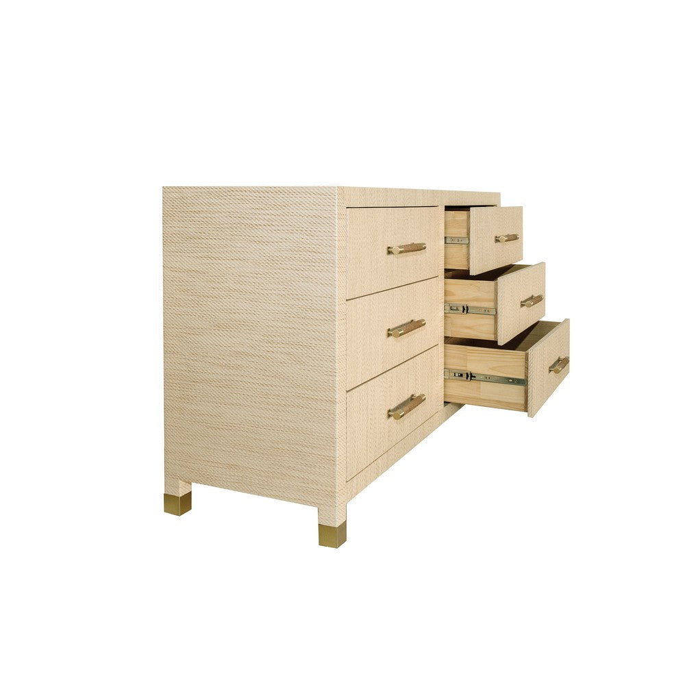 Worlds Away - Six Drawer Chest With Rattan Wrapped Handles In Natural Grasscloth - WINCHESTER NAT view 3