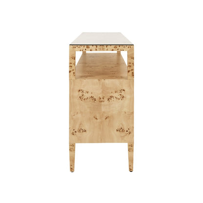 Worlds Away - Six Drawer Console With Open Shelf In Burl Wood With Polished Brass Knobs - JORDAN BW view 4