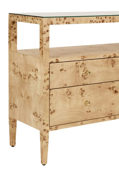 Worlds Away - Six Drawer Console With Open Shelf In Burl Wood With Polished Brass Knobs - JORDAN BW view 5