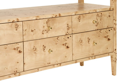 Worlds Away - Six Drawer Console With Open Shelf In Burl Wood With Polished Brass Knobs - JORDAN BW view 6