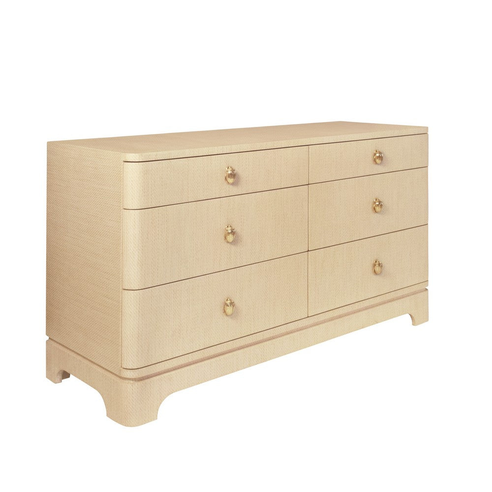 Worlds Away - Six Drawer Rounded Edge Chest With Brass Beetle Knob In Natural Grasscloth - KILMER NAT view 1