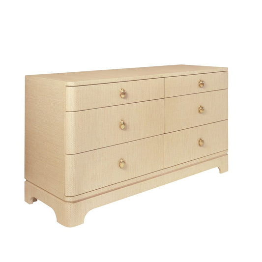 Worlds Away - Six Drawer Rounded Edge Chest With Brass Beetle Knob In Natural Grasscloth - KILMER NAT view 1