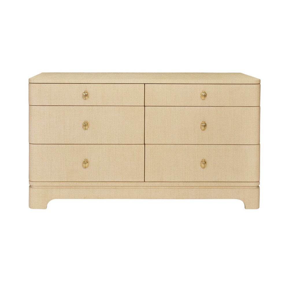 Worlds Away - Six Drawer Rounded Edge Chest With Brass Beetle Knob In Natural Grasscloth - KILMER NAT view 2