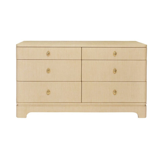 Worlds Away - Six Drawer Rounded Edge Chest With Brass Beetle Knob In Natural Grasscloth - KILMER NAT view 2