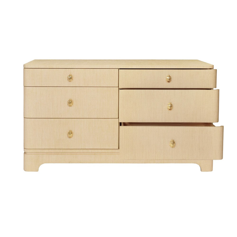 Worlds Away - Six Drawer Rounded Edge Chest With Brass Beetle Knob In Natural Grasscloth - KILMER NAT view 3