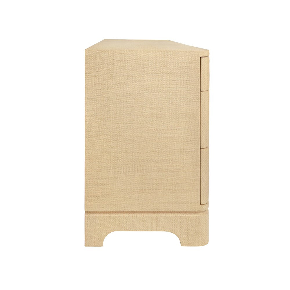 Worlds Away - Six Drawer Rounded Edge Chest With Brass Beetle Knob In Natural Grasscloth - KILMER NAT view 4