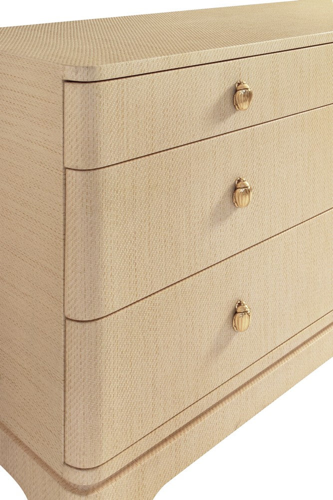 Worlds Away - Six Drawer Rounded Edge Chest With Brass Beetle Knob In Natural Grasscloth - KILMER NAT view 6